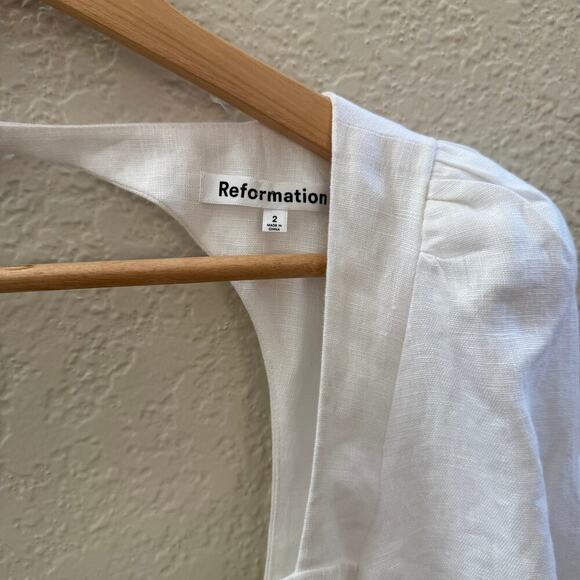 NEW Reformation $248 Brodie Puff Sleeve White Linen Open Back Mini Dress - Picture 7 of 8